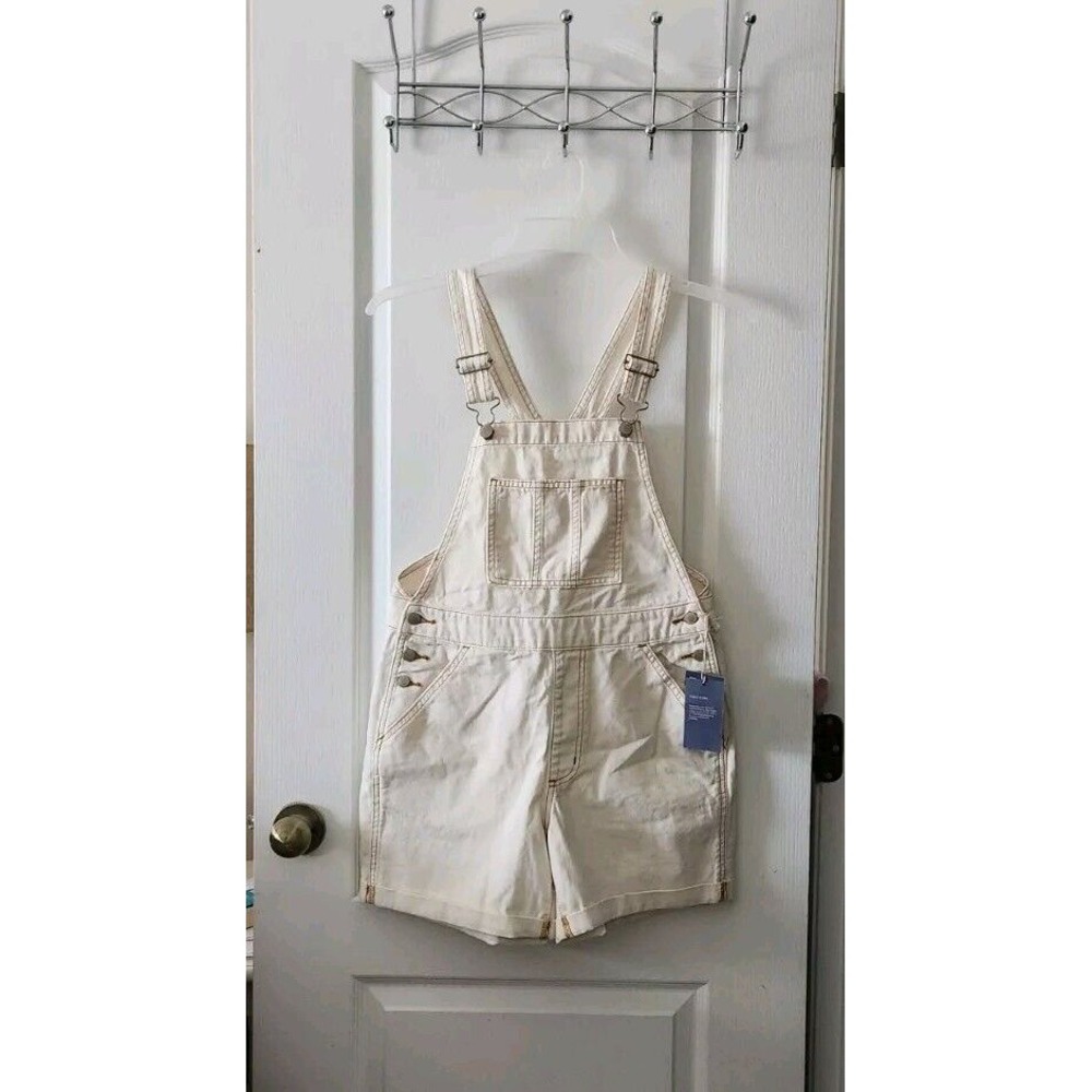 Universal Thread Womens Denim Short Shortalls Overalls Cream Cotton Size 25‎